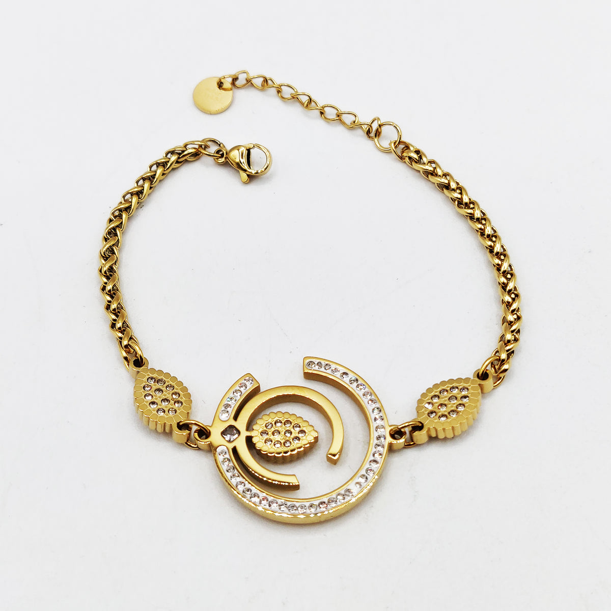 Bracelet Torsade Cercles et Feuilles Cristaux Luxe