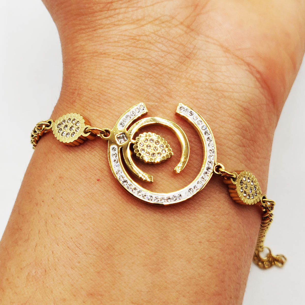 Bracelet Torsade Cercles et Feuilles Cristaux Luxe