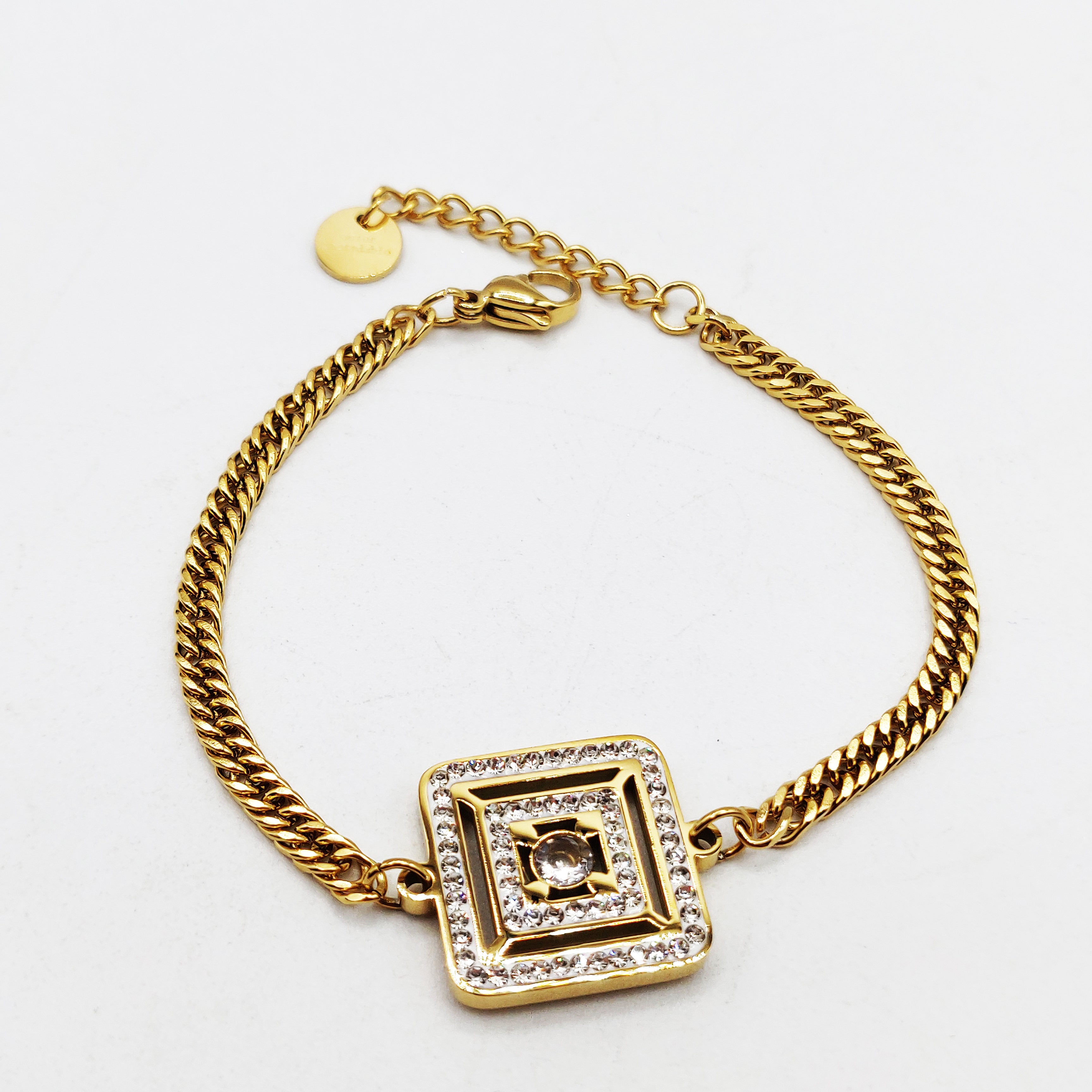 Bracelet Tresse Double Carrés Cristaux Luxe