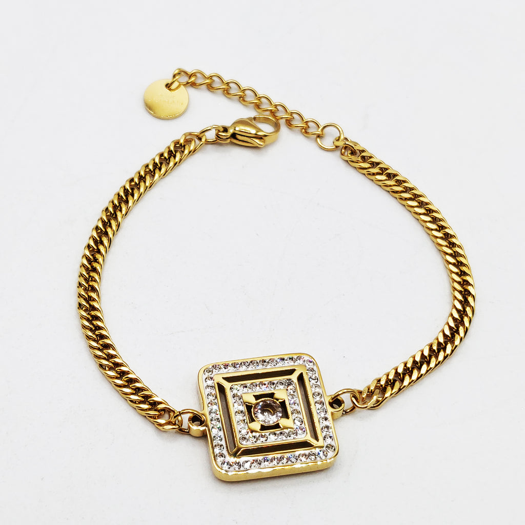 Bracelet Tresse Double Carrés Cristaux Luxe