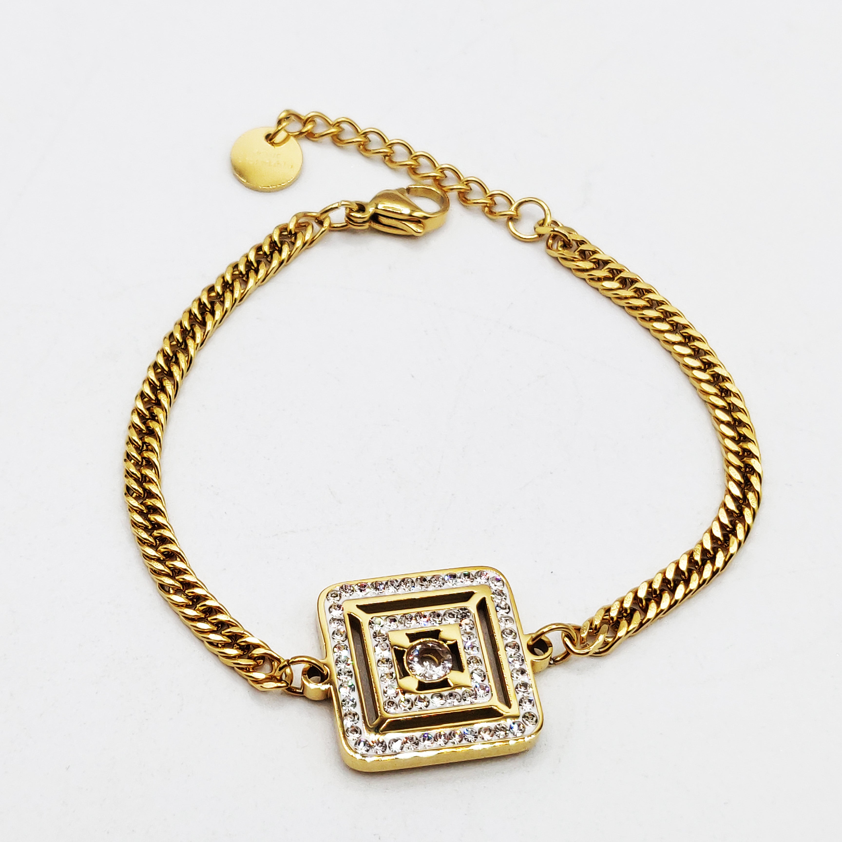 Bracelet Tresse Double Carrés Cristaux Luxe
