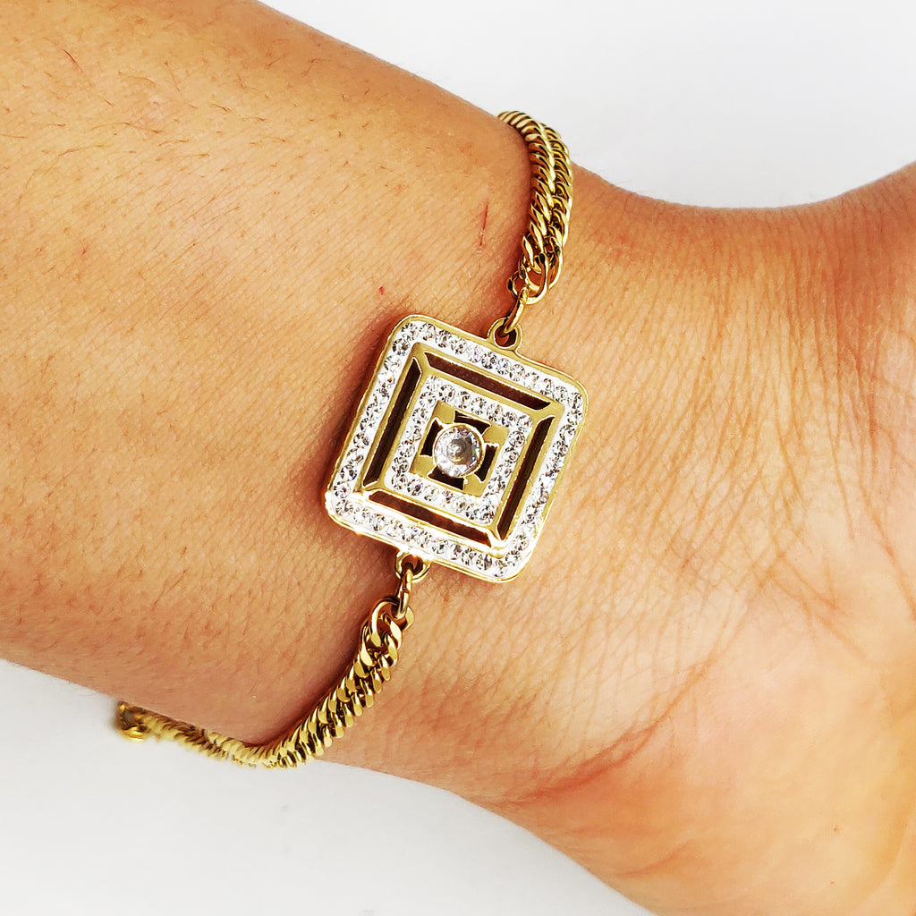 Bracelet Tresse Double Carrés Cristaux Luxe