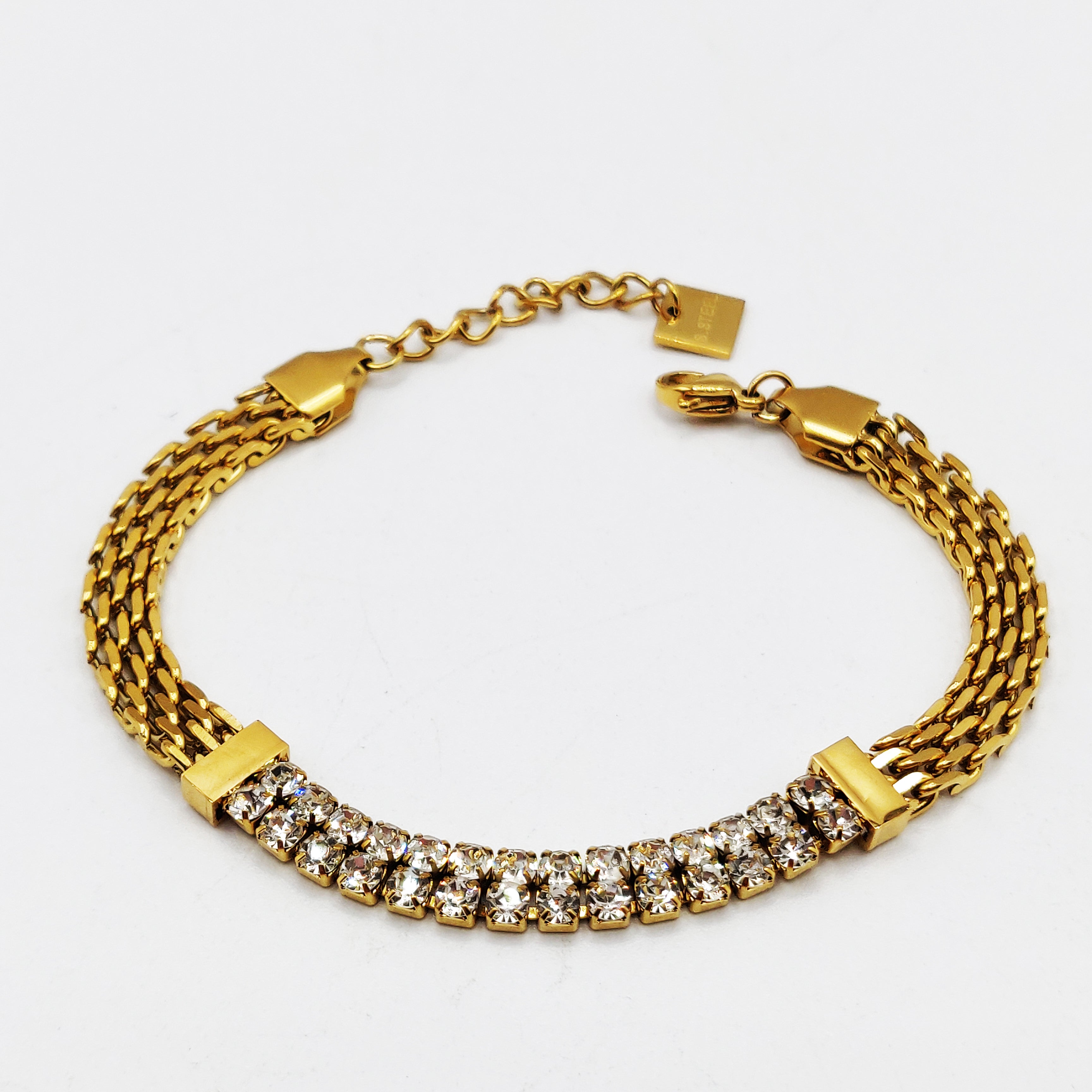 Bracelet Maille Pendentifs Cristaux Luxe