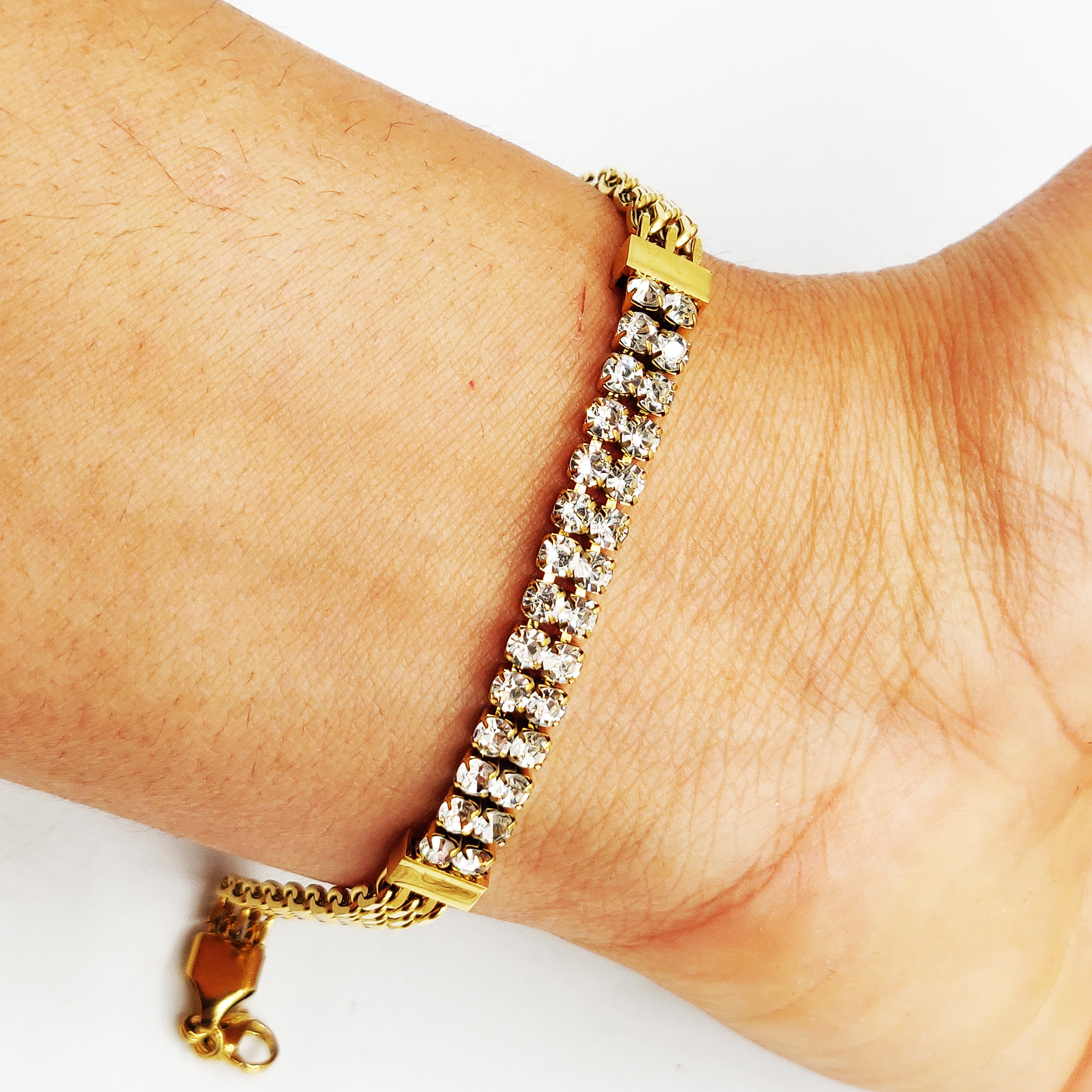Bracelet Maille Pendentifs Cristaux Luxe