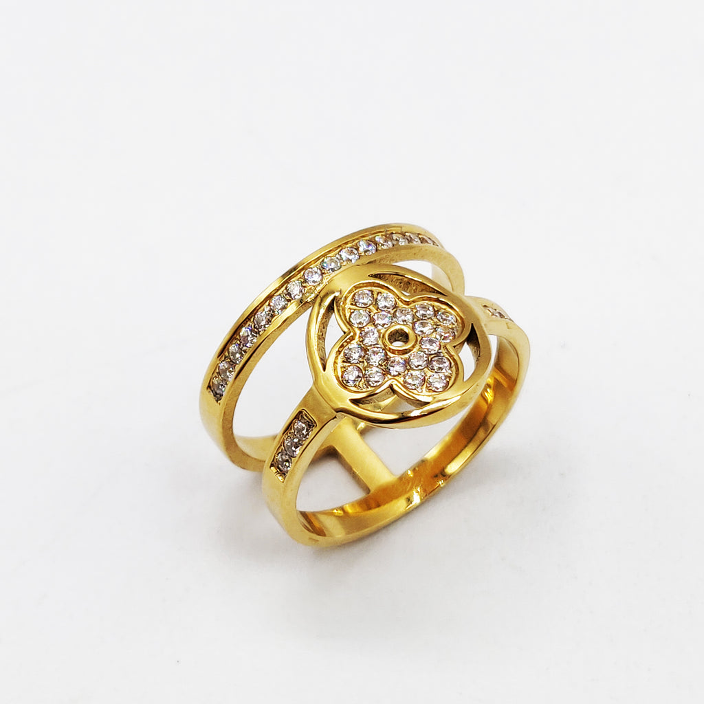 Bague Double Lignes Trèfle Cristaux Luxe
