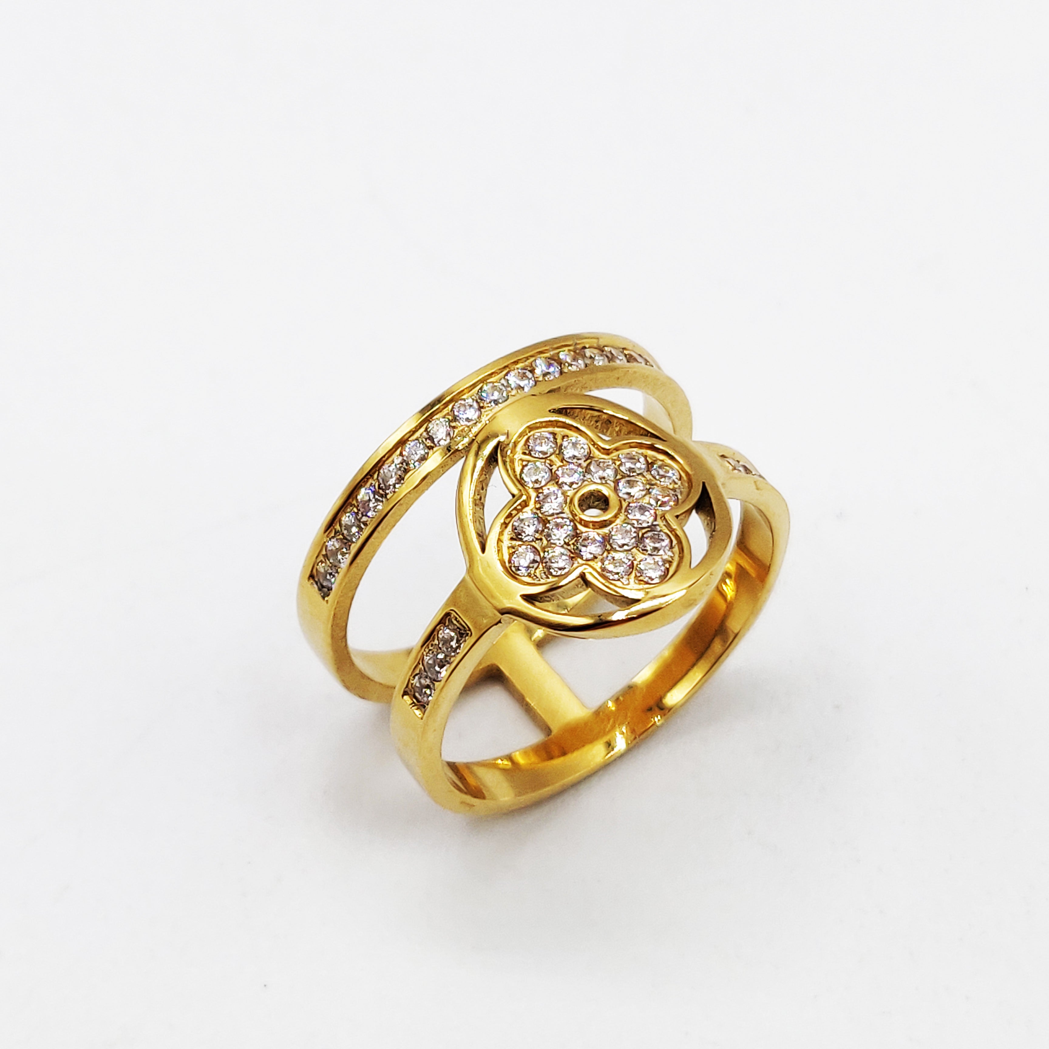 Bague Double Lignes Trèfle Cristaux Luxe
