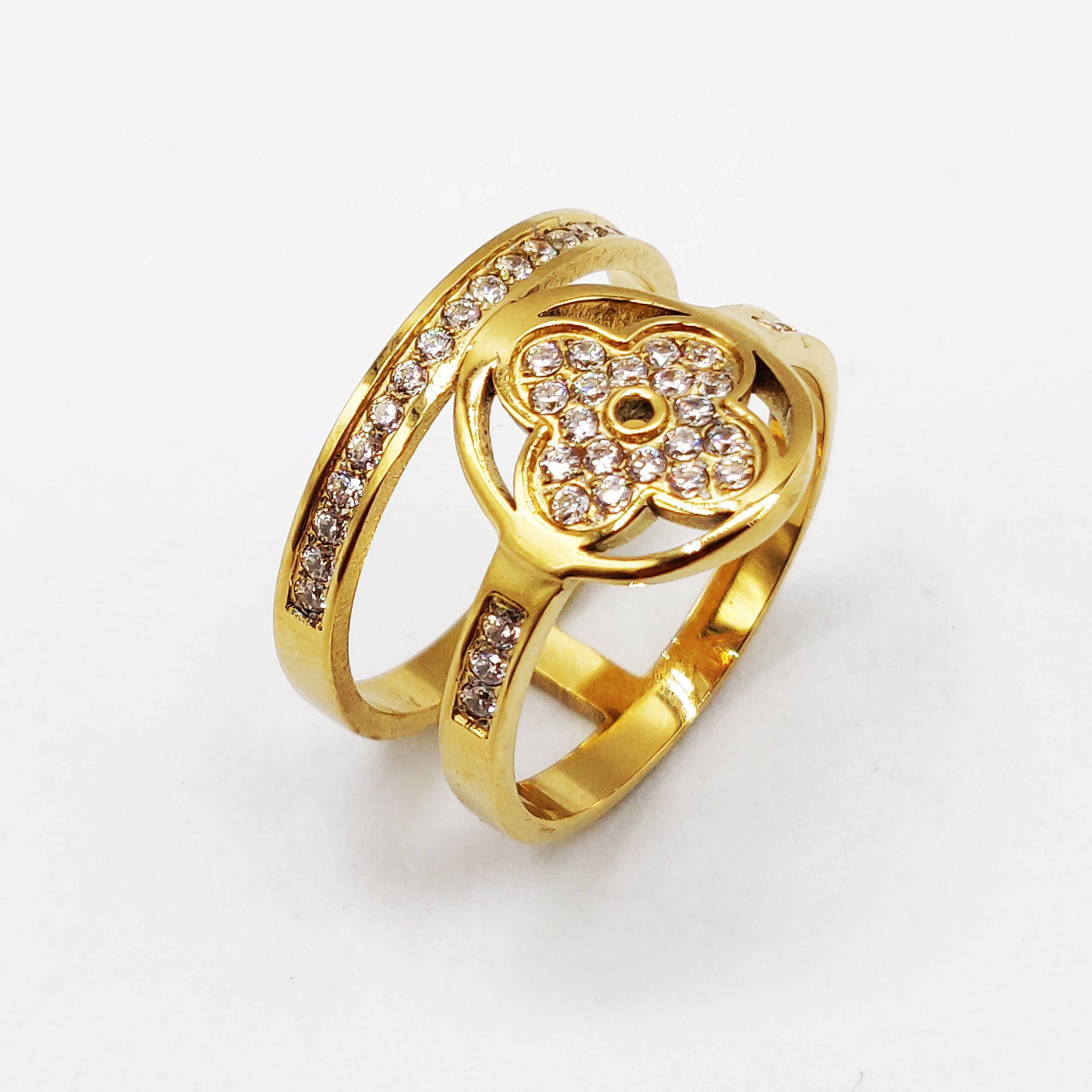 Bague Double Lignes Trèfle Cristaux Luxe