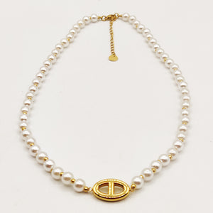 Collier H Luxe Perles d'imitation Blanches