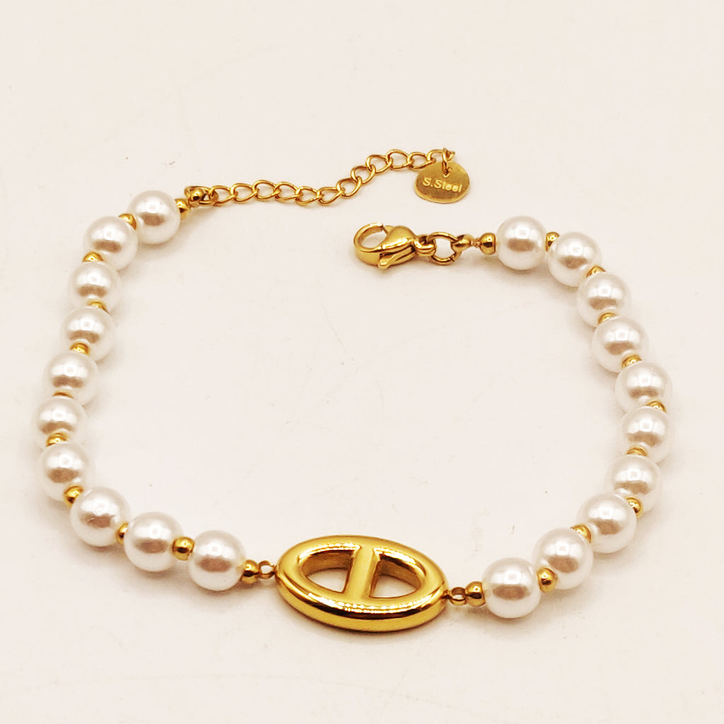 Bracelet H Luxe Perles d'imitation Blanches