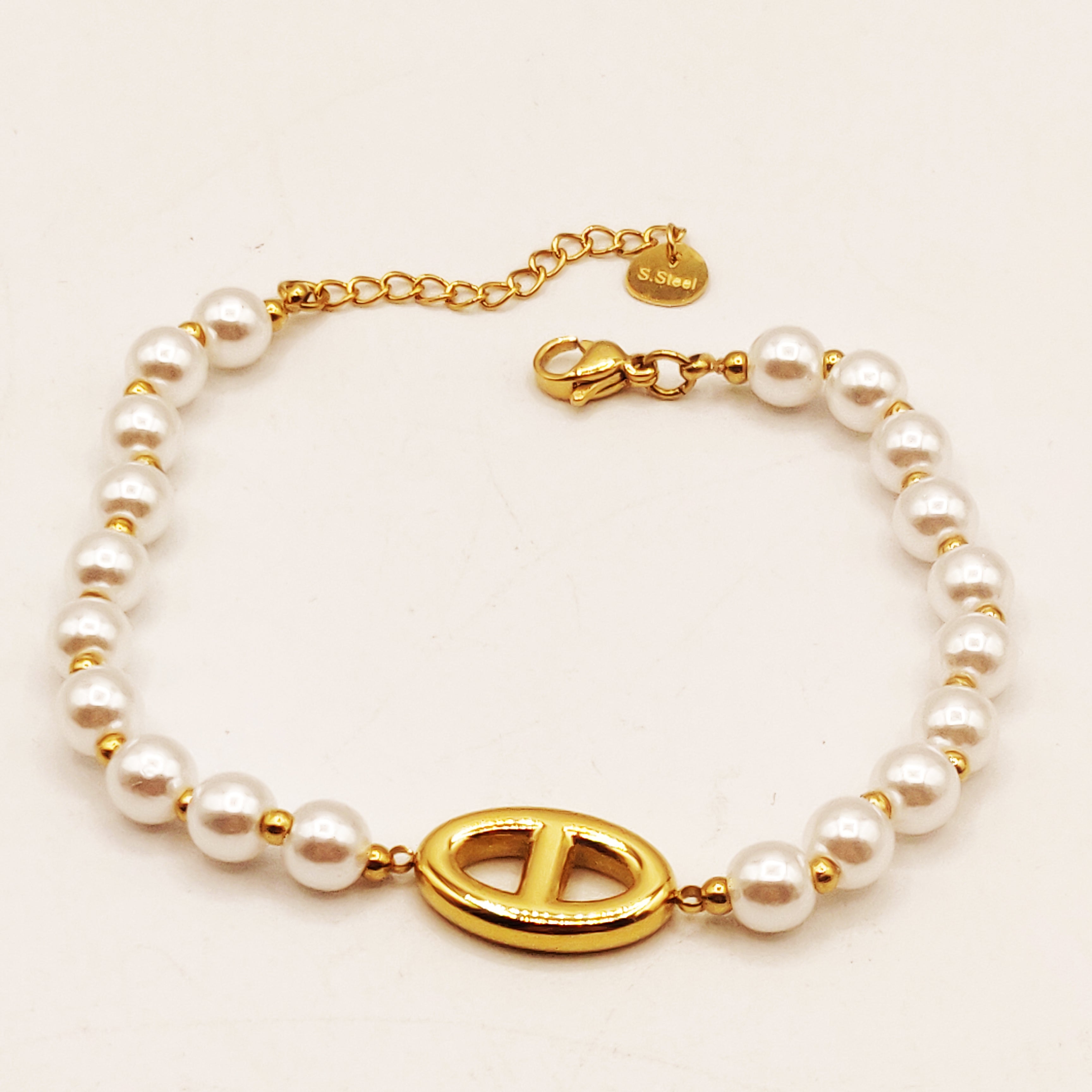 Bracelet H Luxe Perles d'imitation Blanches