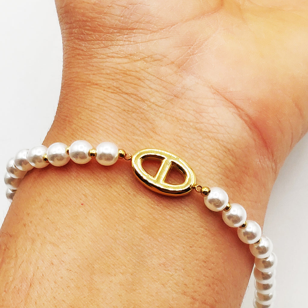 Bracelet H Luxe Perles d'imitation Blanches
