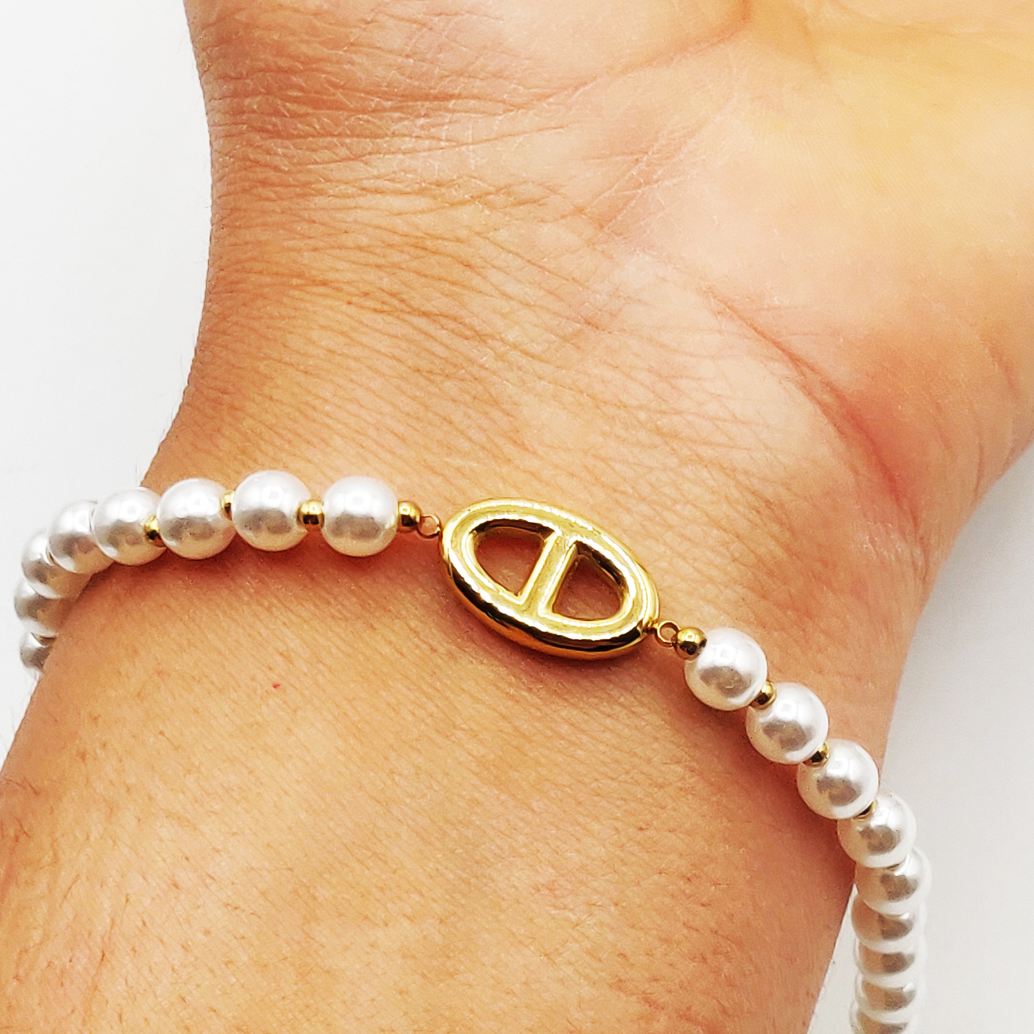 Bracelet H Luxe Perles d'imitation Blanches