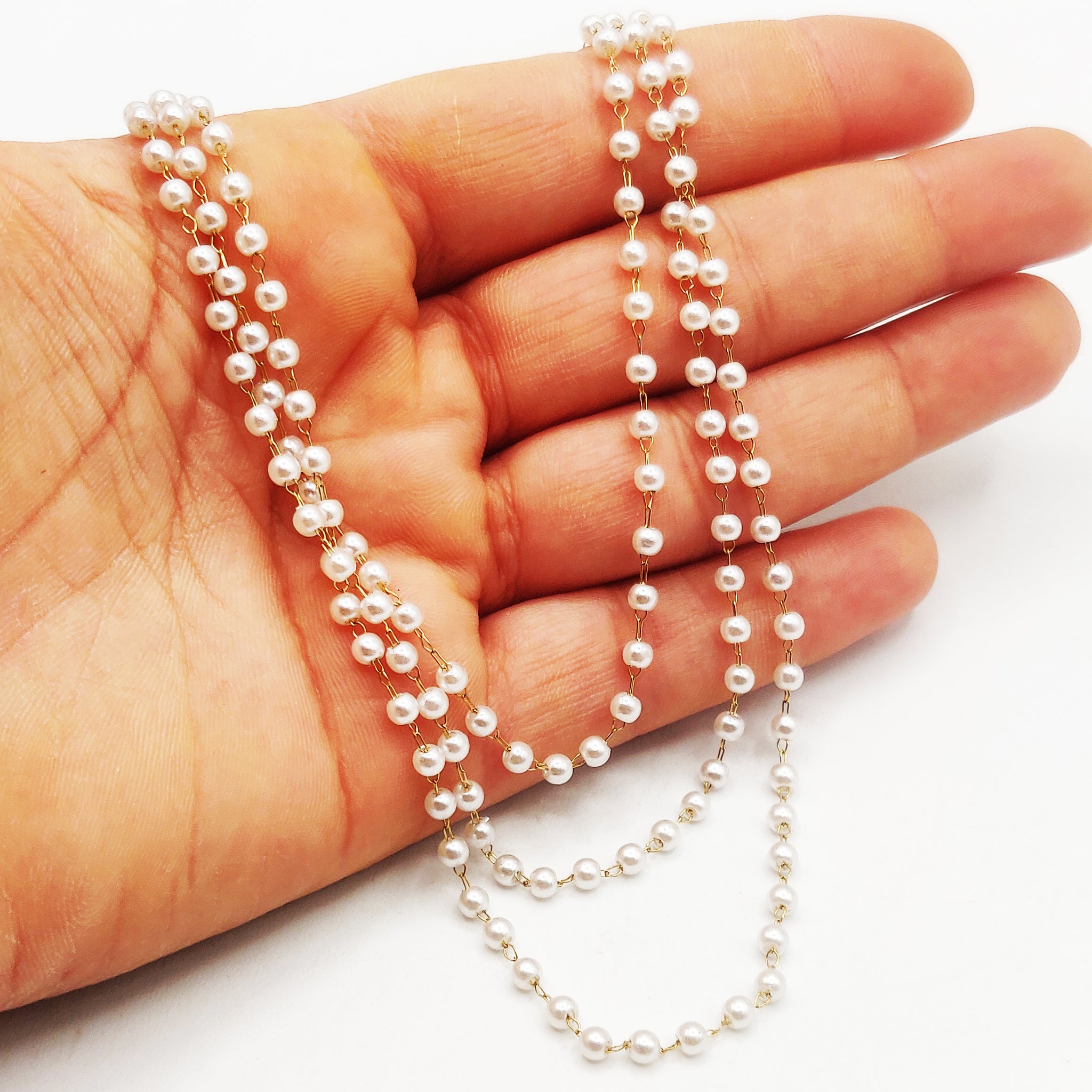 Collier Triple Multi Perles d'imitation Blanches