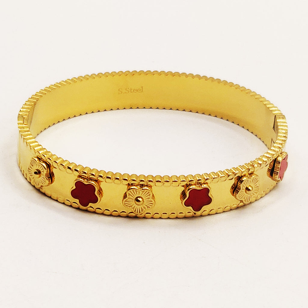 Bracelet Rigide Marguerites Rouges et Dorées Luxe