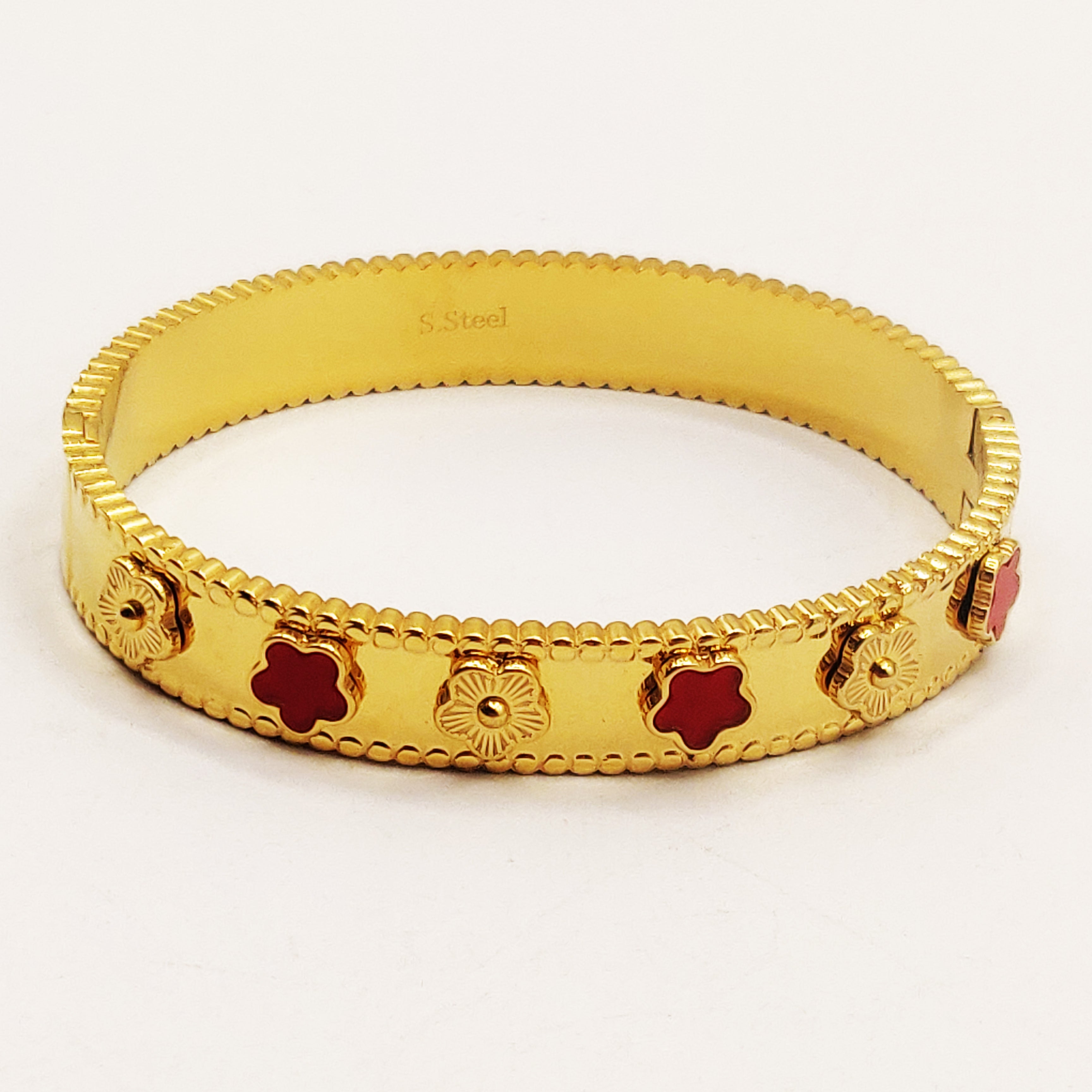 Bracelet Rigide Marguerites Rouges et Dorées Luxe