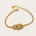 Bracelet Maillons Main de Fatma Pendentifs Cristaux Verts Luxe