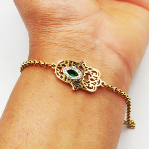 Bracelet Maillons Main de Fatma Pendentifs Cristaux Verts Luxe