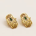 Boucles d'oreilles Main de Fatma Pendentifs Cristaux Verts Luxe