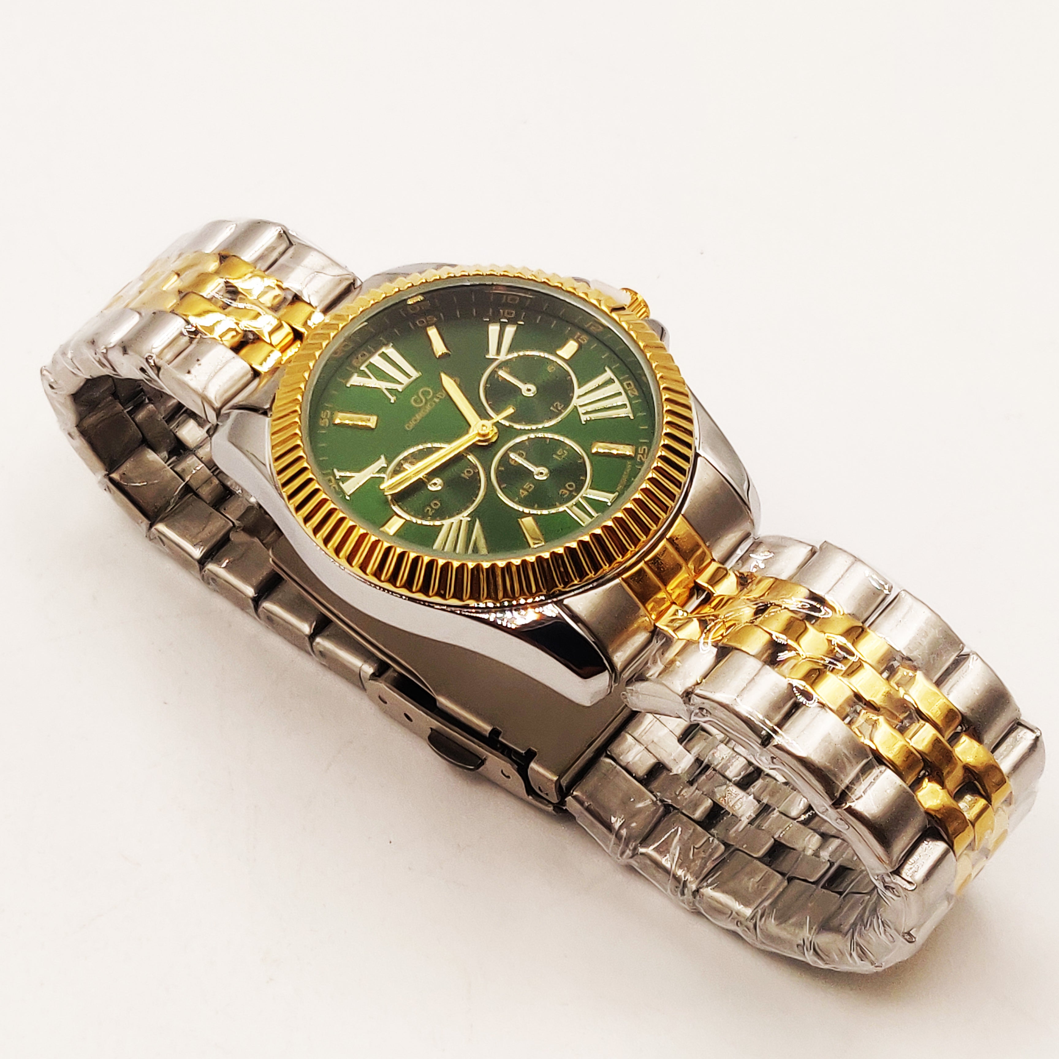 Montre HC EU6441 Fond Vert Bracelet Argenté et Doré