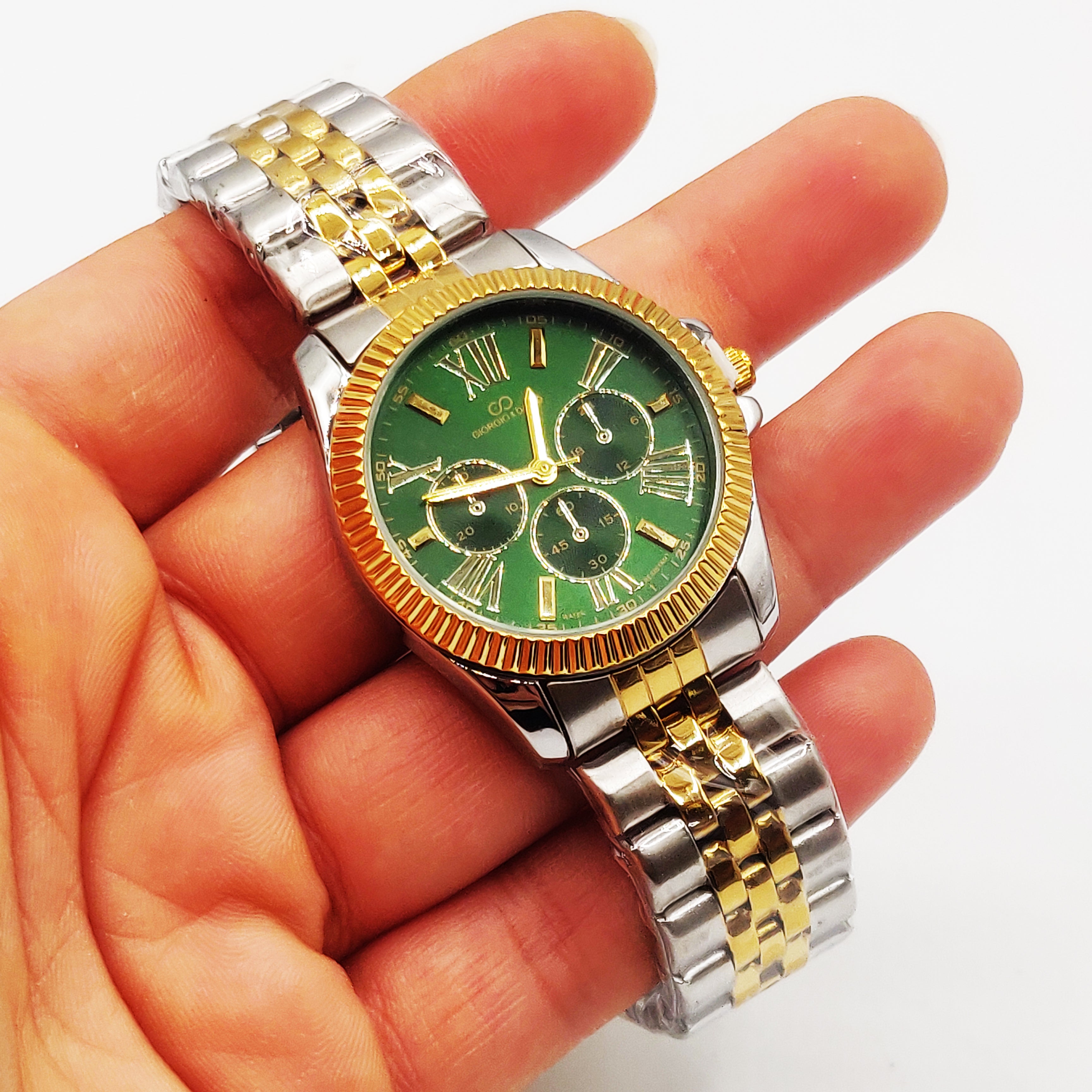 Montre HC EU6441 Fond Vert Bracelet Argenté et Doré