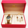 Coffret Montre Giorgio & Dario EU4784 Fond Noir avec Collier et Boucles d'oreilles Doubles Cercles Luxe