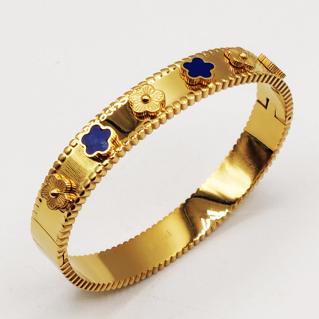 Bracelet Rigide Marguerites Bleues et Dorées Luxe