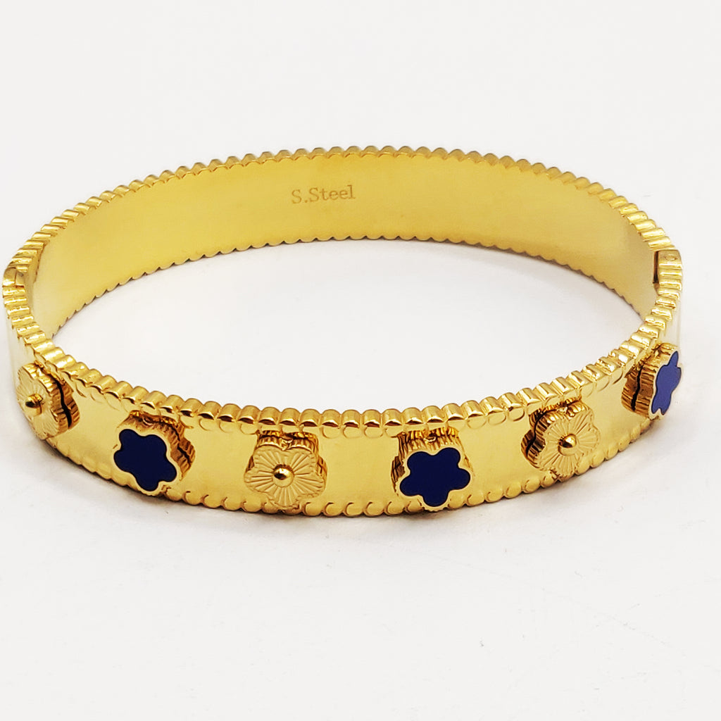 Bracelet Rigide Marguerites Bleues et Dorées Luxe