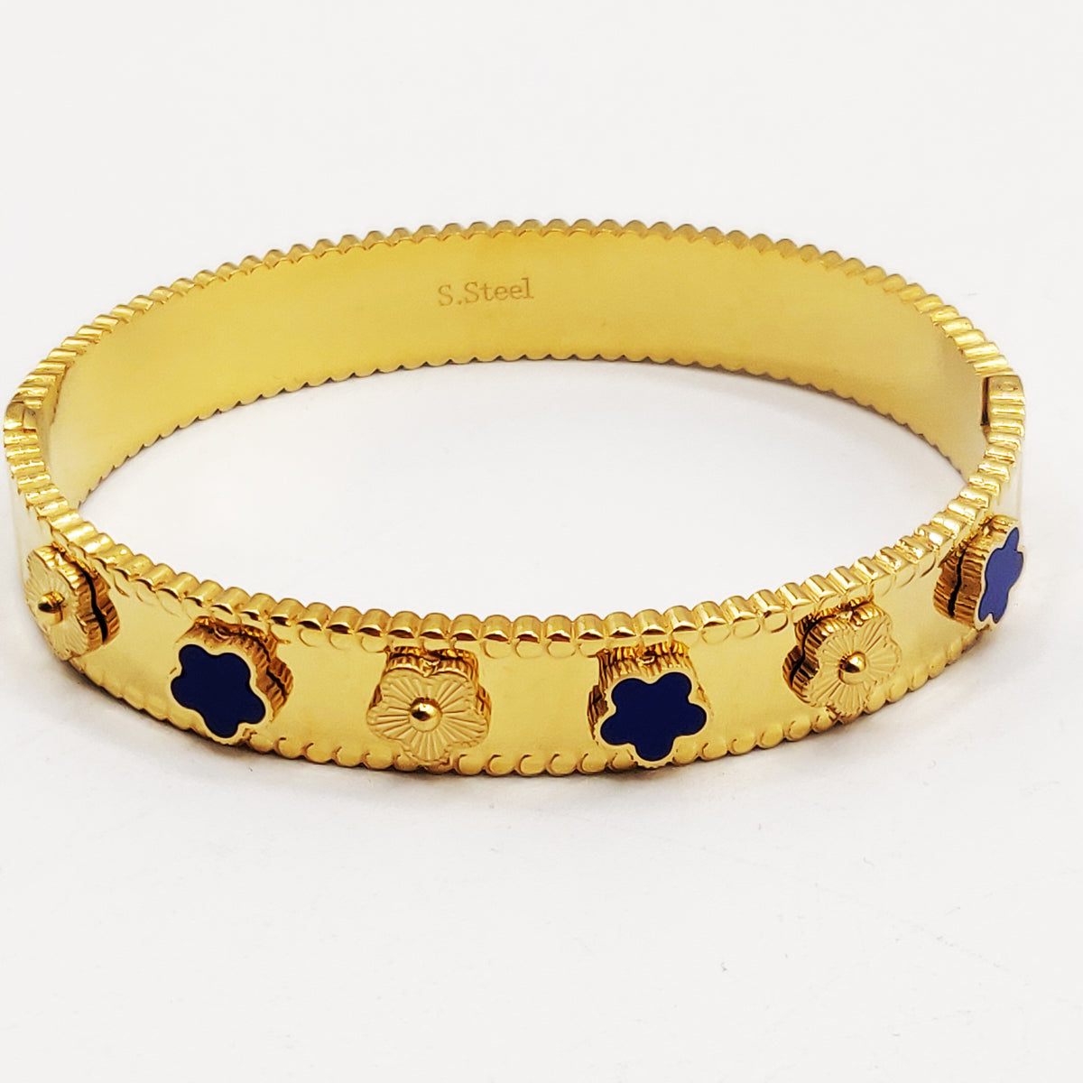 Bracelet Rigide Marguerites Bleues et Dorées Luxe