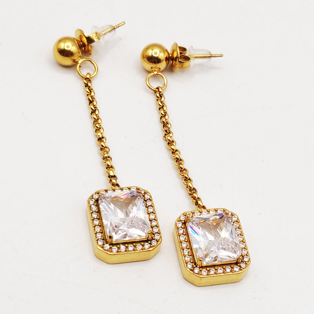 Boucles d'oreilles Maillons Cristal Rectangle Tour Cristaux Luxe