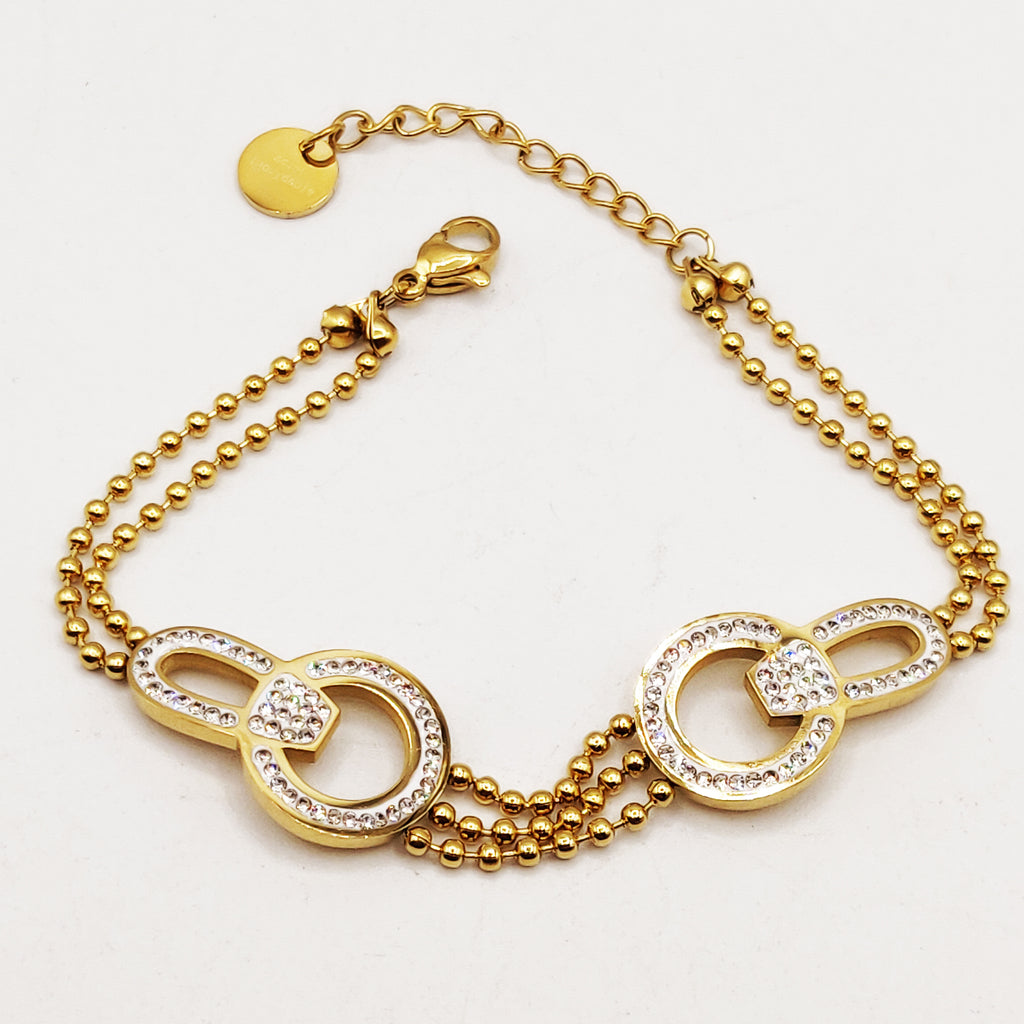 Bracelet Chaîne en Perles d'imitation Dorées Pendentifs Boucles Cristaux