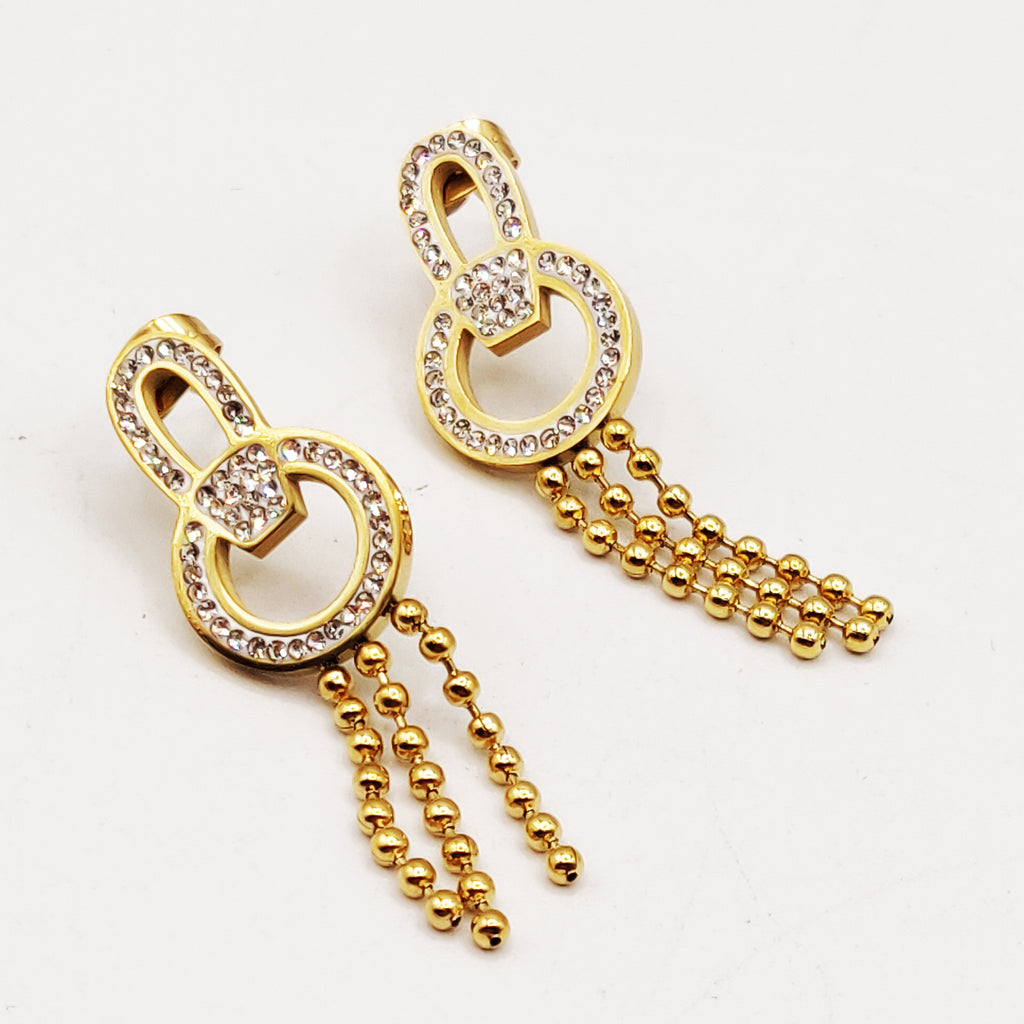 Boucles d'oreilles Chaîne en Perles d'imitation Dorées Pendentifs Boucles Cristaux