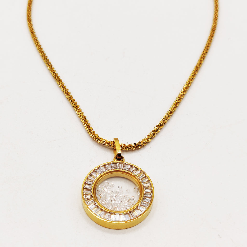 Collier Pendentif Cercle Tour Cristaux Contenant des Cristaux Luxe