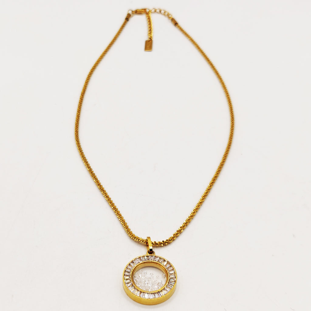 Collier Pendentif Cercle Tour Cristaux Contenant des Cristaux Luxe