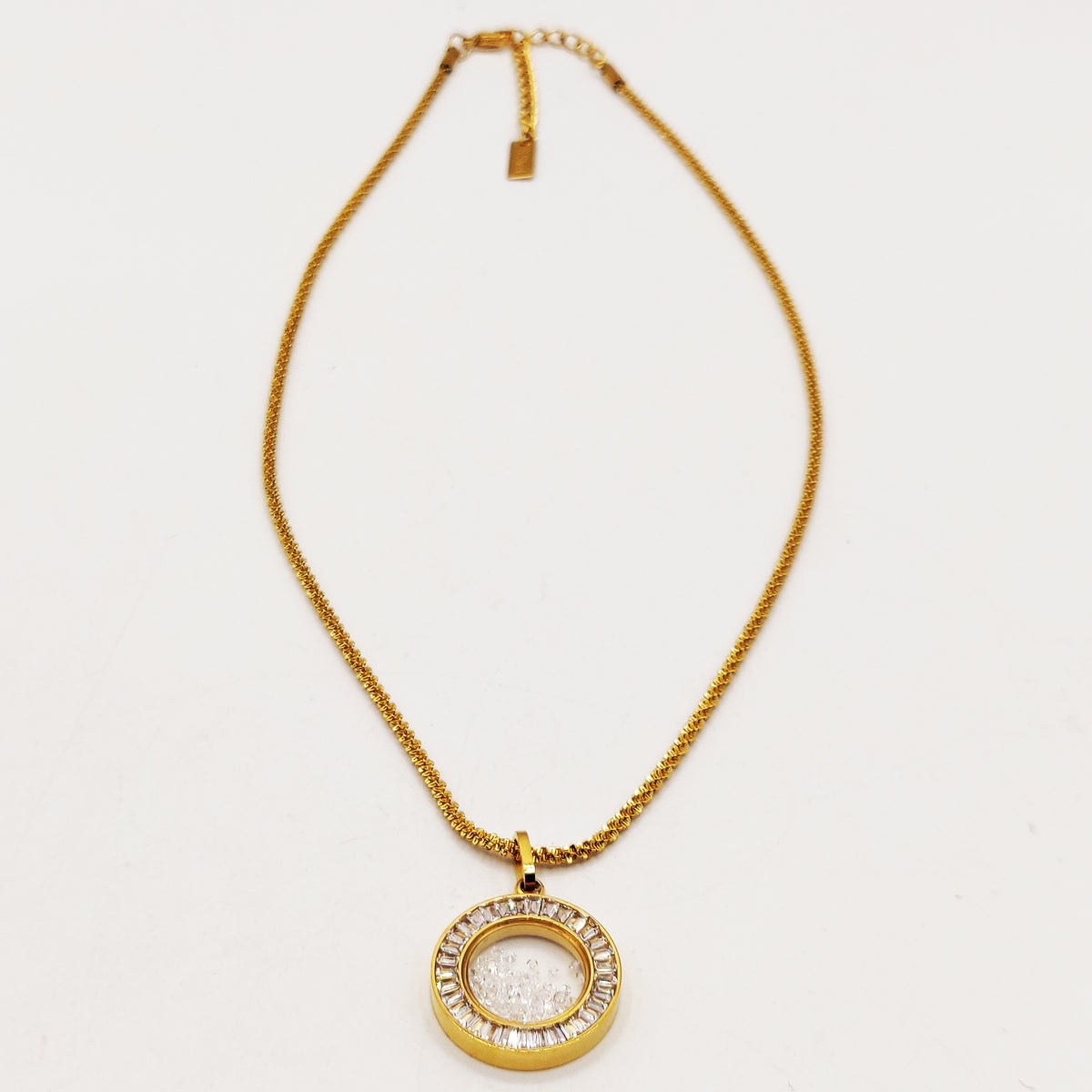 Collier Pendentif Cercle Tour Cristaux Contenant des Cristaux Luxe