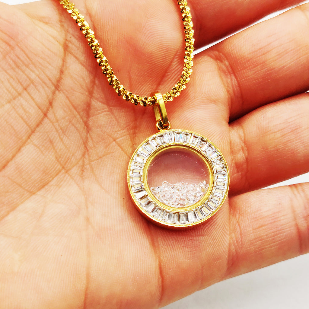 Collier Pendentif Cercle Tour Cristaux Contenant des Cristaux Luxe