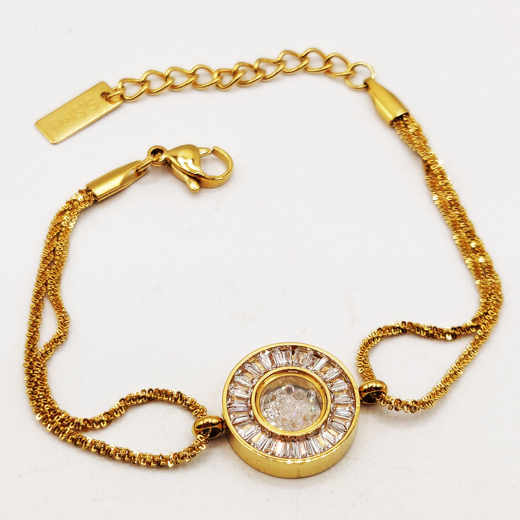 Bracelet Pendentif Cercle Tour Cristaux Contenant des Cristaux Luxe