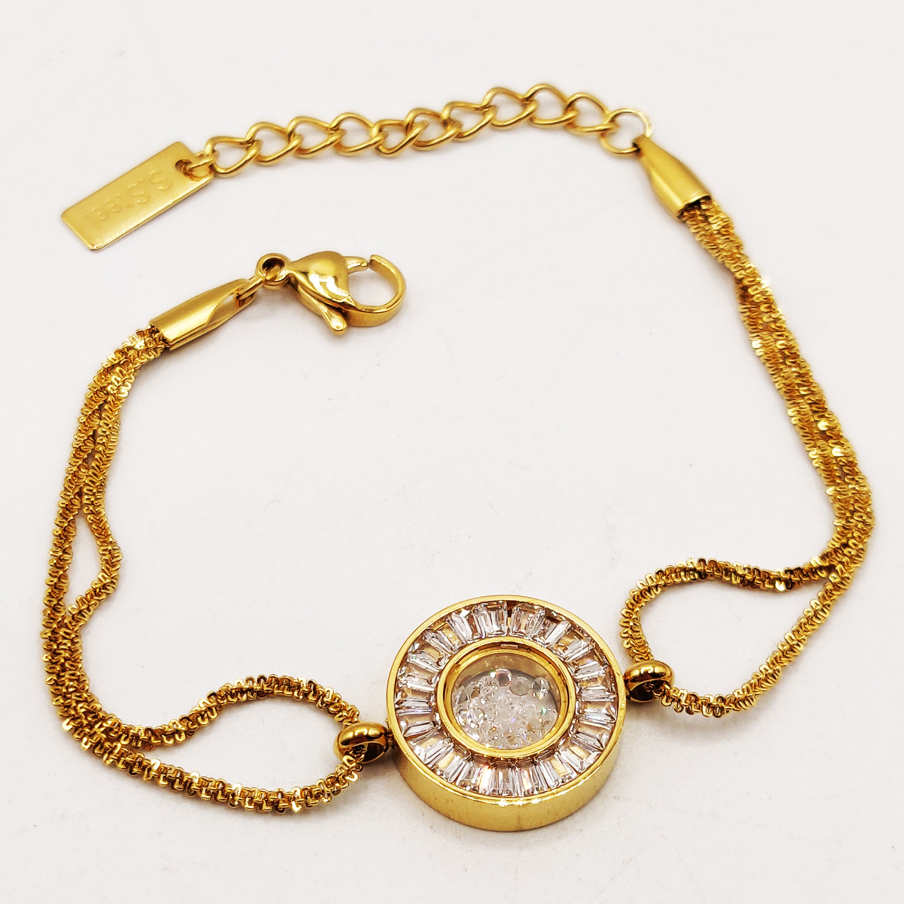 Bracelet Pendentif Cercle Tour Cristaux Contenant des Cristaux Luxe