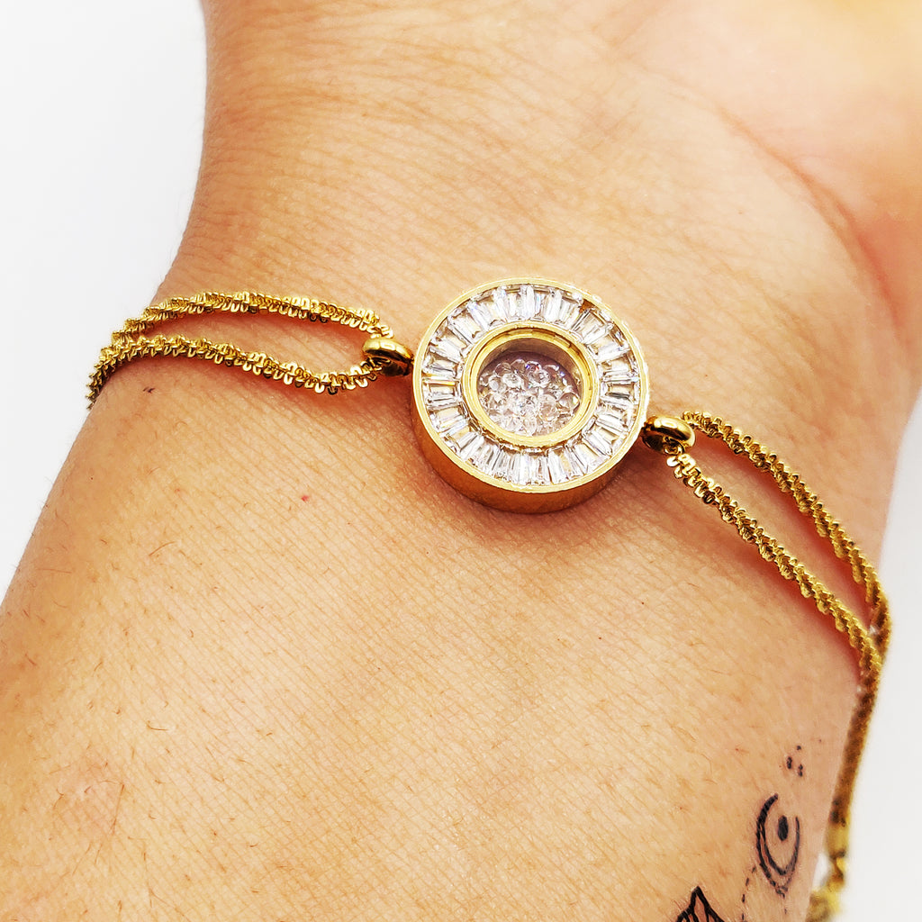 Bracelet Pendentif Cercle Tour Cristaux Contenant des Cristaux Luxe