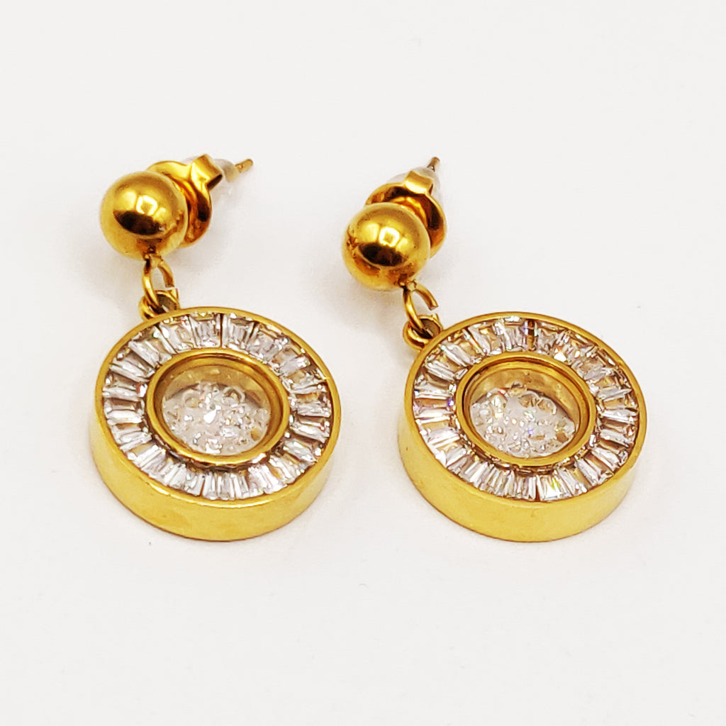 Boucles d'oreilles Pendentif Cercle Tour Cristaux Contenant des Cristaux Luxe