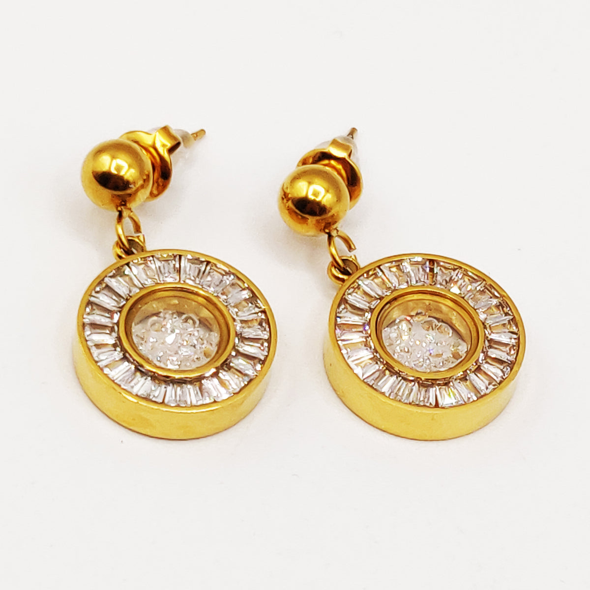 Boucles d'oreilles Pendentif Cercle Tour Cristaux Contenant des Cristaux Luxe