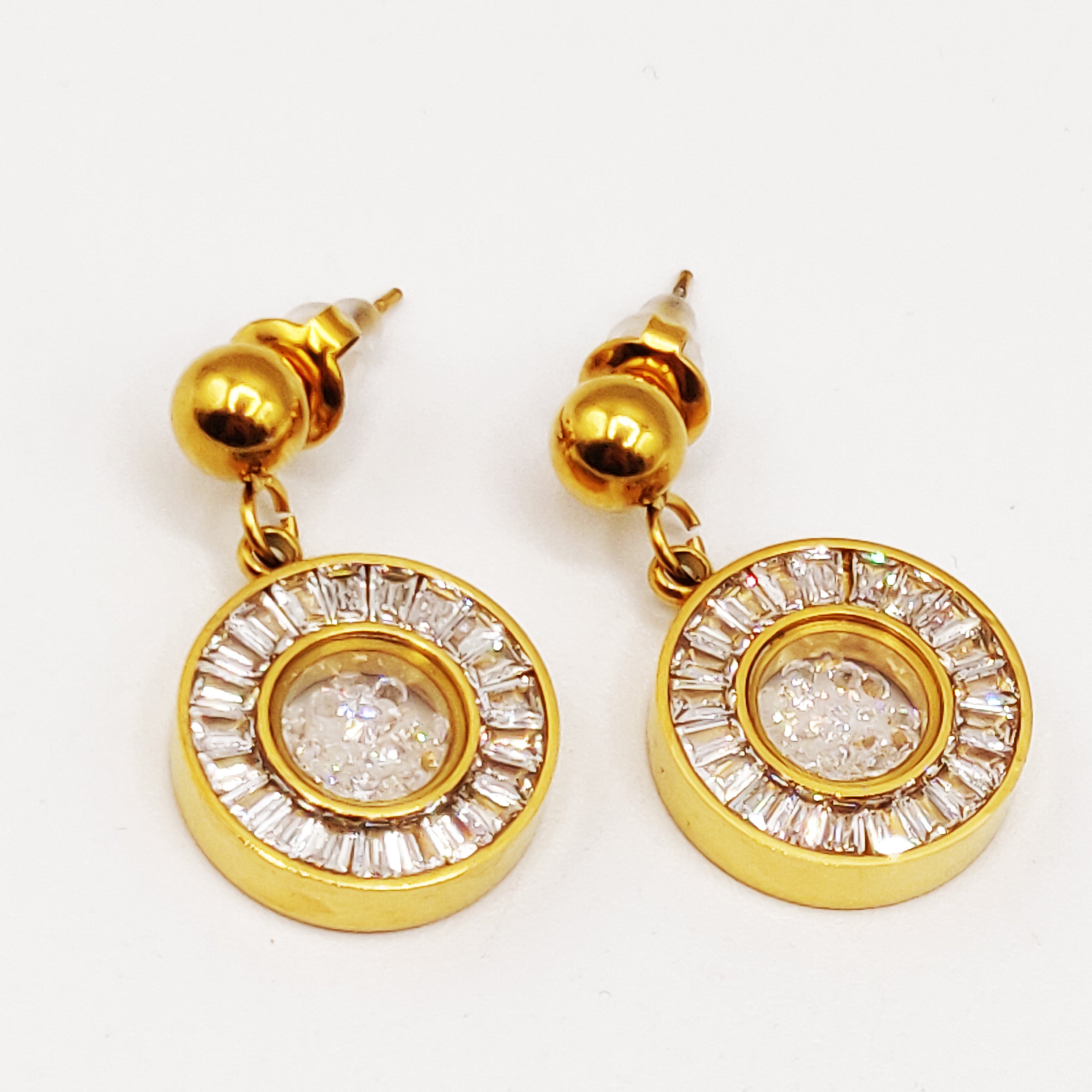 Boucles d'oreilles Pendentif Cercle Tour Cristaux Contenant des Cristaux Luxe