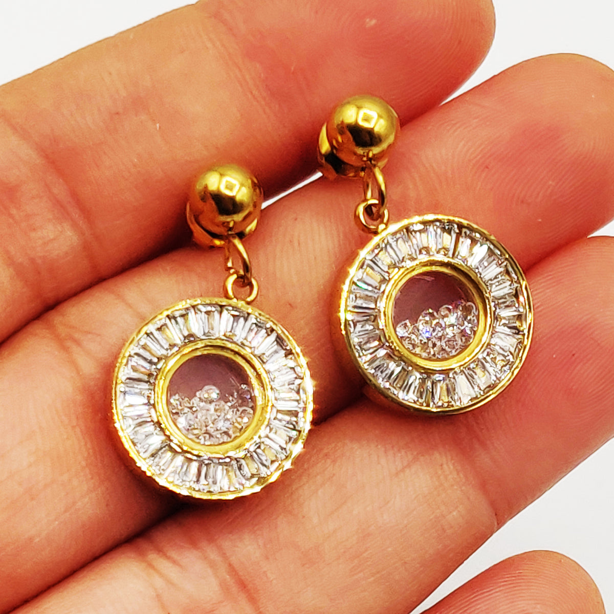 Boucles d'oreilles Pendentif Cercle Tour Cristaux Contenant des Cristaux Luxe