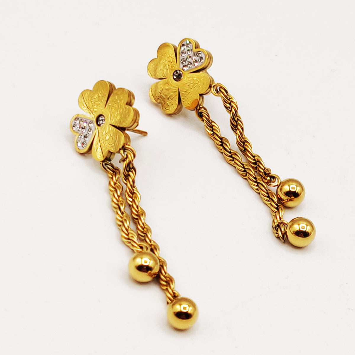 Boucles d'oreilles Torsade Trèfle à 4 Coeurs Luxe