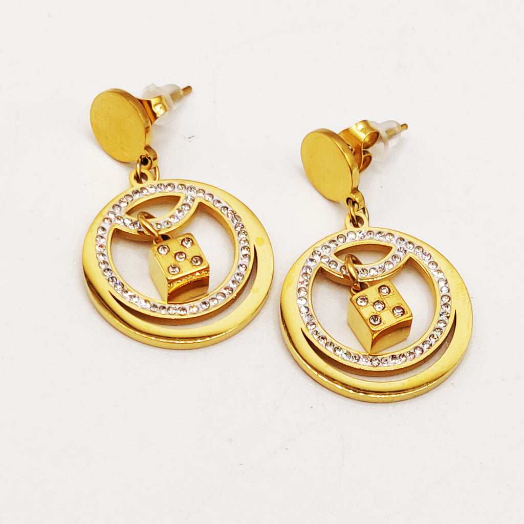 Boucles d'oreilles Cercle Dé Cubique Cristaux Luxe