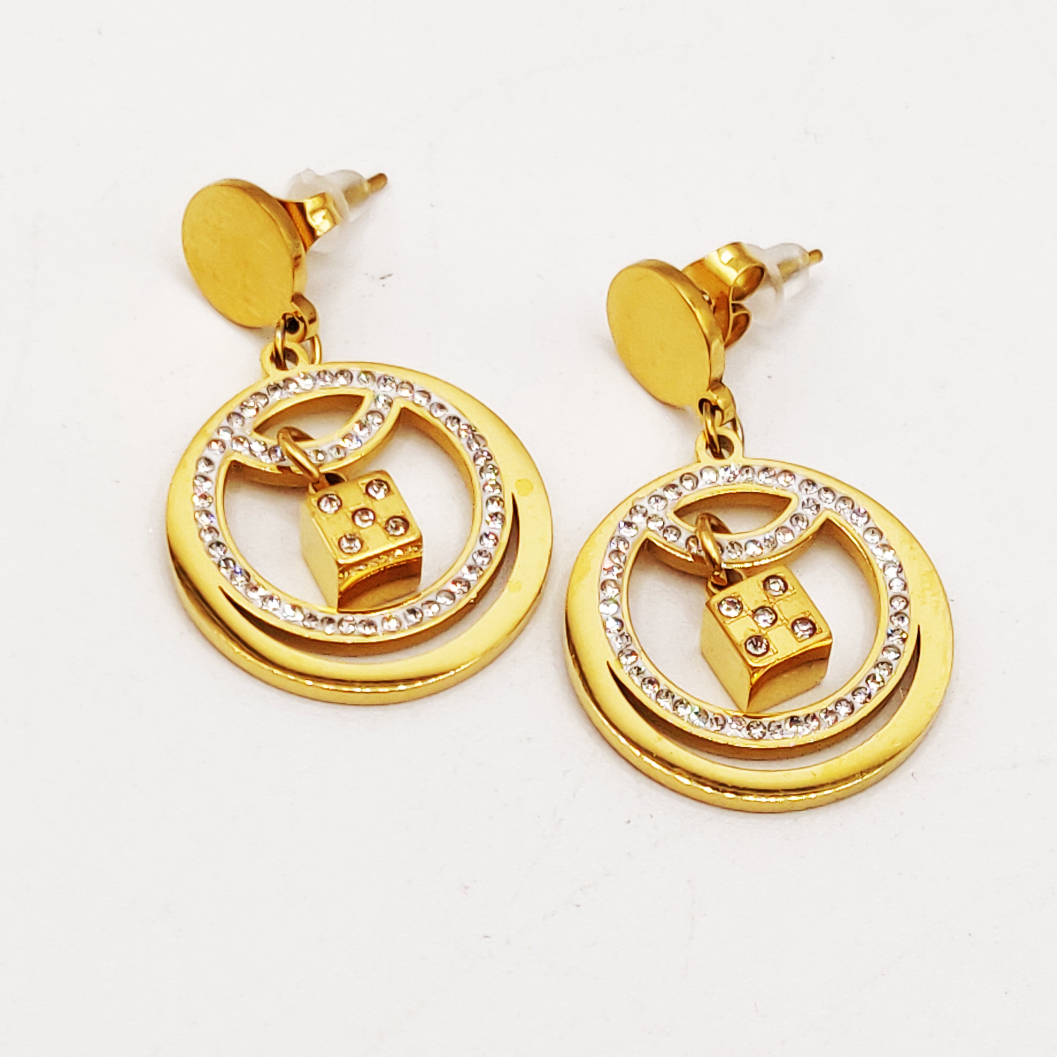 Boucles d'oreilles Cercle Dé Cubique Cristaux Luxe