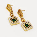 Boucles d'oreilles Tresse V Luxe Pendentif Carré Cristal Vert