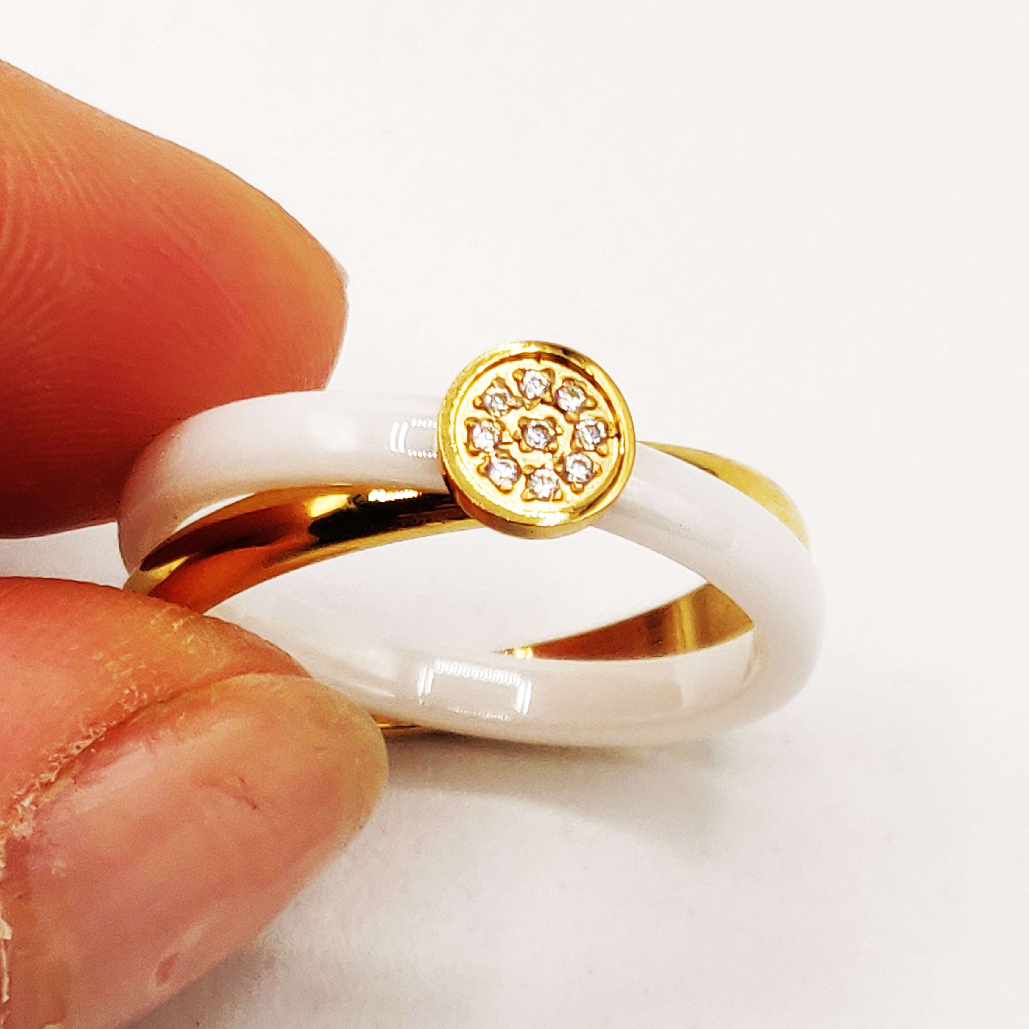 Bague Dorée et Blanche Cercle Cristaux