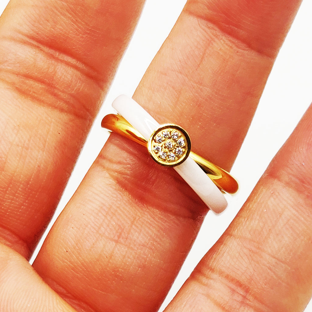 Bague Dorée et Blanche Cercle Cristaux
