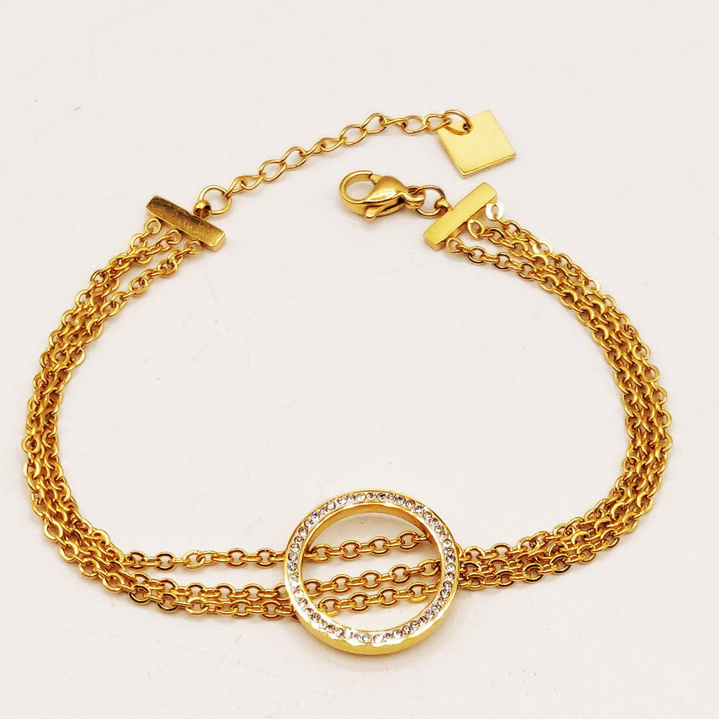 Bracelet Triple Chaîne Cercle Cristaux