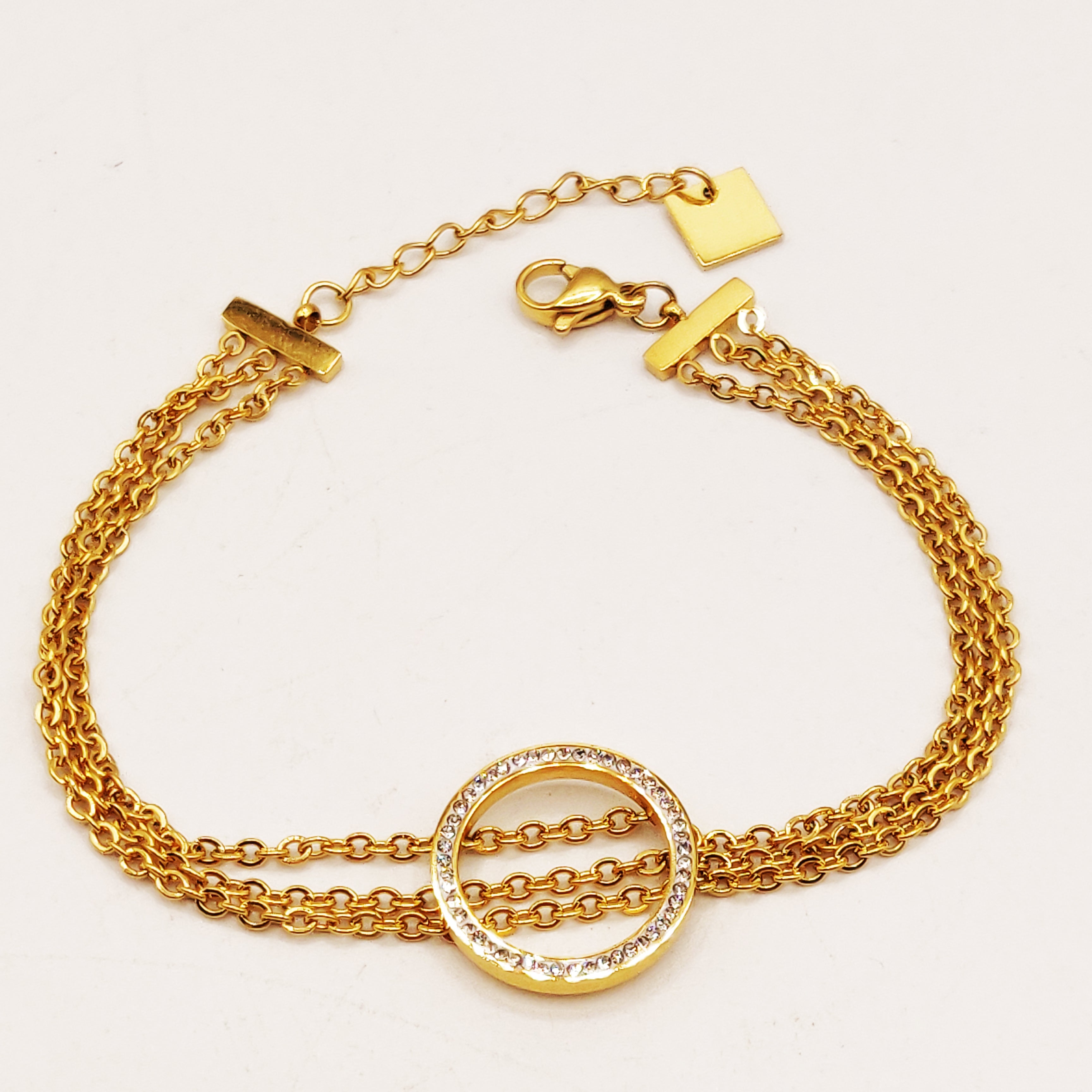 Bracelet Triple Chaîne Cercle Cristaux